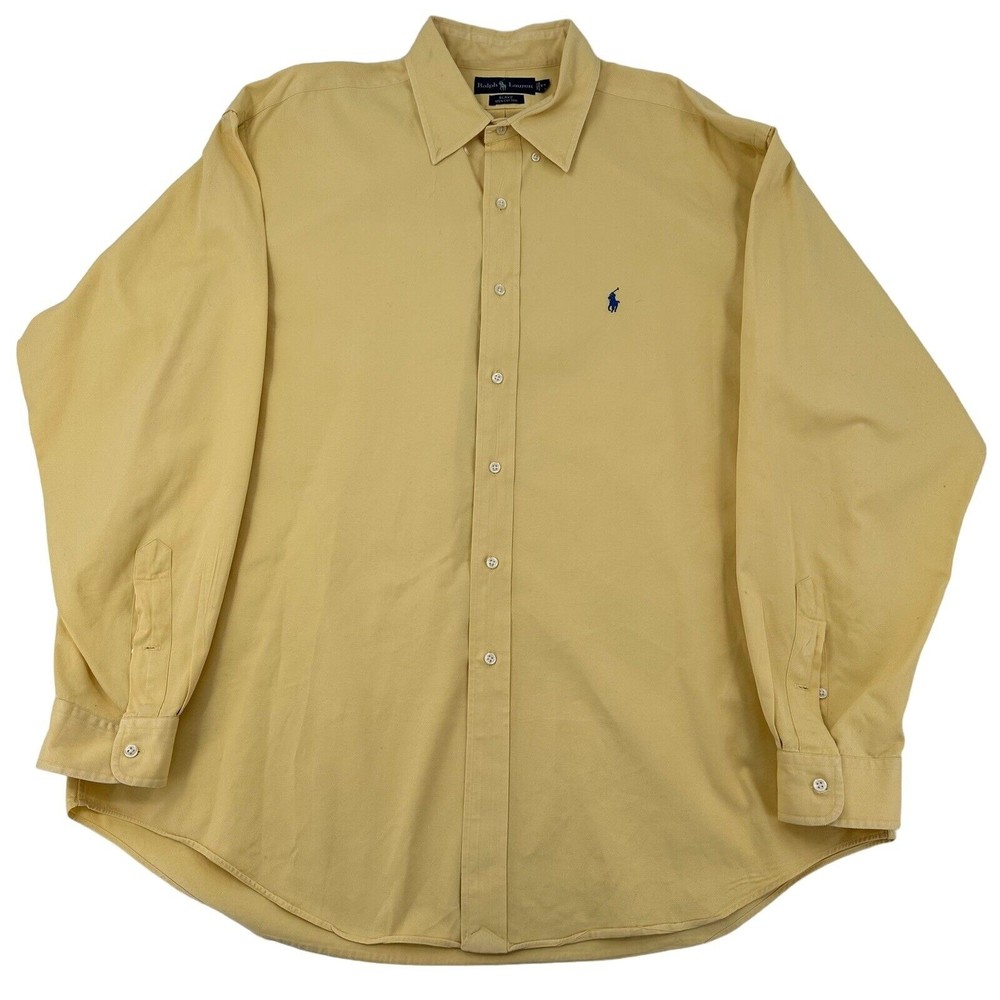 Ralph Lauren Blake Men Button Down Dress Shirt Sz XL Yellow Long Sleeves Casual